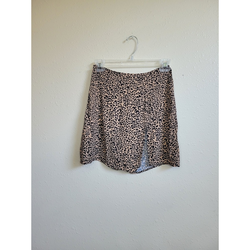 Reformation Leopard Print Mini Skirt Tan Black Animal Slit Viscose Size 4
